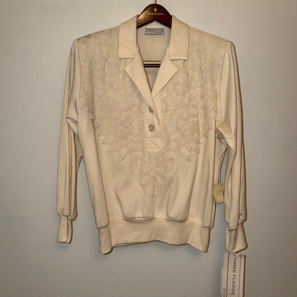 Three Flaggs Tops - L Three Flaggs California Lace Pullover Top NWT Cream Coquette Cottagecore VTG
